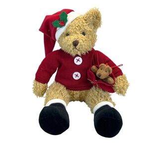 Russ Berrie Teddy Bear Plush Santa with Mini Bear Christmas Holiday
